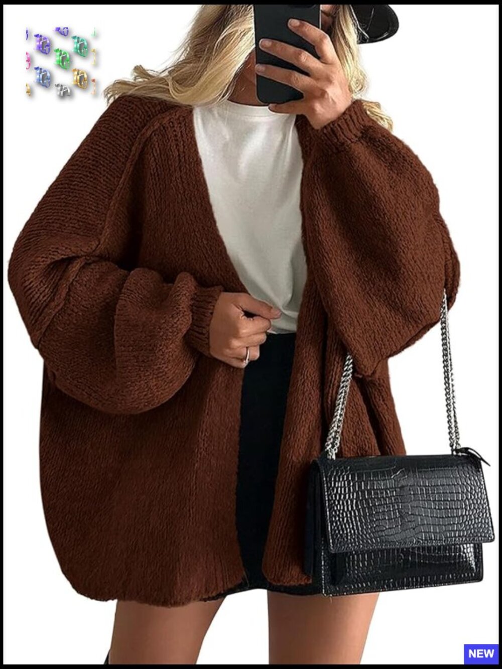 Oversized Cardigan Sweater Lantern Sleeve Open Front Lightweight Knit Fall